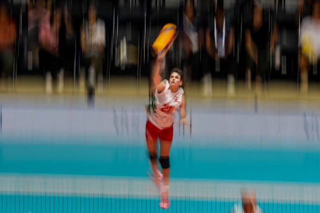 (260612) -- ILOCOS SUR PROVINCE, June 12, 2026 -- Marie Youssef of Lebanon serves during the pool B volleyball match between Indonesia and Lebanon at the 2026 AVC Women s Cup in Ilocos Sur Province, the Philippines, June 12, 2026. ) (SP)PHILIPPINES-ILOCOS SUR PROVINCE-VOLLEYBALL-AVC WOMEN S CUP RouellexUmali 