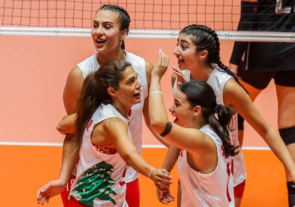 (260612) -- ILOCOS SUR PROVINCE, June 12, 2026 -- Players of Lebanon celebrate after scoring a point during the pool B volleyball match between Indonesia and Lebanon at the 2026 AVC Women s Cup in Ilocos Sur Province, the Philippines, June 12, 2026. ) (SP)PHILIPPINES-ILOCOS SUR PROVINCE-VOLLEYBALL-AVC WOMEN S CUP RouellexUmali 