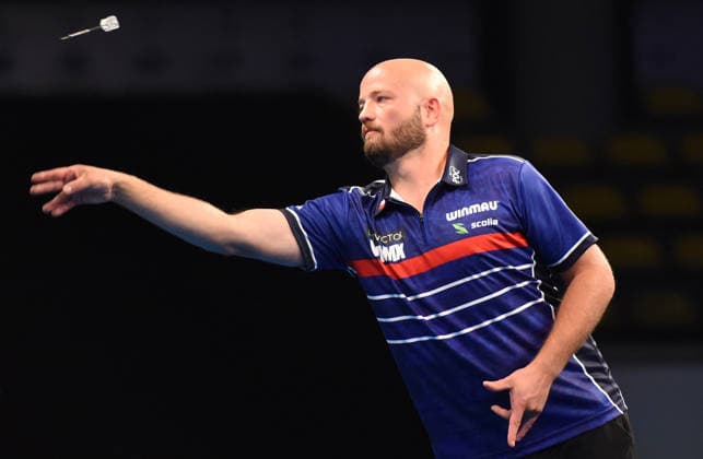 12.06.2026, xhbx, Dart World Cup of Darts 2026, v.l. Thibault Tricole (Frankreich) (DFL DFB REGULATIONS PROHIBIT ANY USE OF PHOTOGRAPHS as IMAGE SEQUENCES and or QUASI-VIDEO) Frankfurt