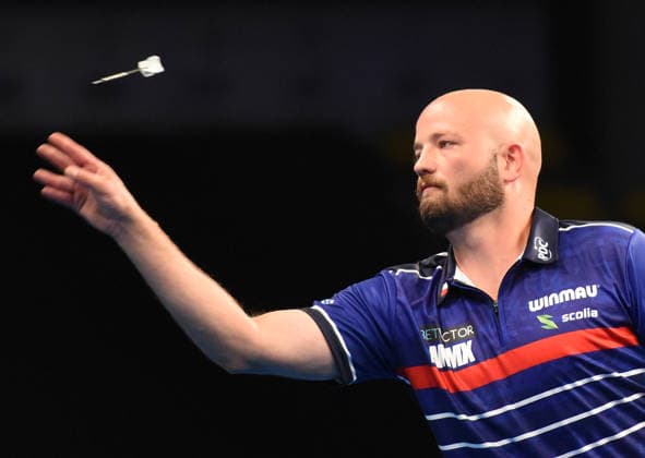 12.06.2026, xhbx, Dart World Cup of Darts 2026, v.l. Thibault Tricole (Frankreich) (DFL DFB REGULATIONS PROHIBIT ANY USE OF PHOTOGRAPHS as IMAGE SEQUENCES and or QUASI-VIDEO) Frankfurt
