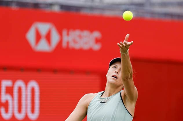 RECORD DATE NOT STATED 12th June 2026; HSBC Championships, Queens Club, West Kensington, London, England; HSBC Championships Tennis, Day Three; Tatjana Maria (GER) serves to Elena Rybakina (UZB) HongboxChen