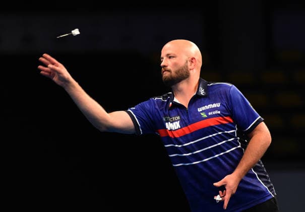 12.06.2026, xhbx, Dart World Cup of Darts 2026, v.l. Thibault Tricole (Frankreich) (DFL DFB REGULATIONS PROHIBIT ANY USE OF PHOTOGRAPHS as IMAGE SEQUENCES and or QUASI-VIDEO) Frankfurt
