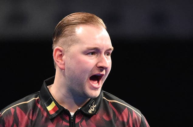 12.06.2026, xhbx, Dart World Cup of Darts 2026, v.l. Dimitri Van den Bergh (Belgien) (DFL DFB REGULATIONS PROHIBIT ANY USE OF PHOTOGRAPHS as IMAGE SEQUENCES and or QUASI-VIDEO) Frankfurt