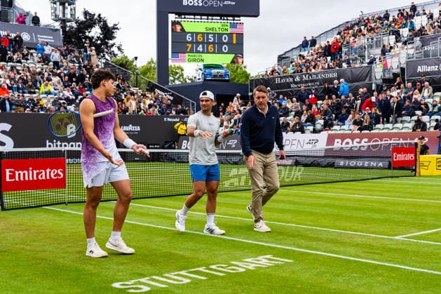 Stuttgart, GERMANY - June 12: Ben Shelton (USA) and Marcos Giron (USA) during the Singles Match between Ben Shelton (USA) vs. Marcos Giron (USA) at BOSS OPEN 2026, Tennisanlage Weissenhof on June 12, 2026 in Stuttgart, Germany. Baden-Württemberg Germany Copyright: xTimoxSteinx