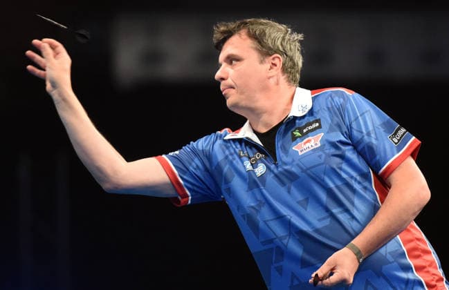 12.06.2026, xhbx, Dart World Cup of Darts 2026, v.l. Benjamin Pratnemer (Slowenien) (DFL DFB REGULATIONS PROHIBIT ANY USE OF PHOTOGRAPHS as IMAGE SEQUENCES and or QUASI-VIDEO) Frankfurt