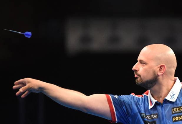 12.06.2026, xhbx, Dart World Cup of Darts 2026, v.l. Stefano Bozicek (Slowenien) (DFL DFB REGULATIONS PROHIBIT ANY USE OF PHOTOGRAPHS as IMAGE SEQUENCES and or QUASI-VIDEO) Frankfurt