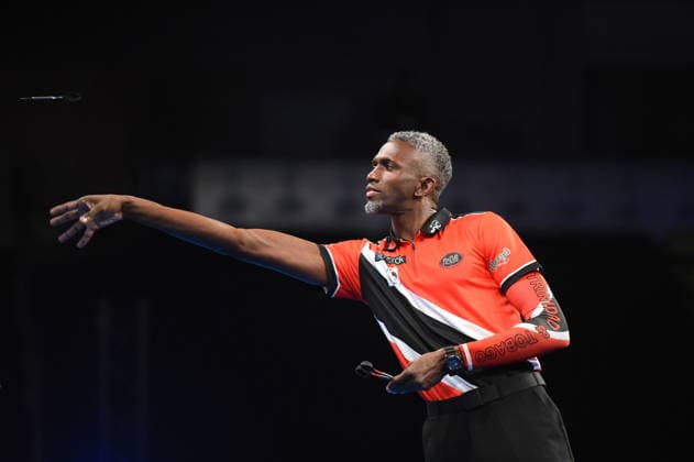12.06.2026, xhbx, Dart World Cup of Darts 2026, v.l. Joshua Balfour (Trinidad and Tobago) (DFL DFB REGULATIONS PROHIBIT ANY USE OF PHOTOGRAPHS as IMAGE SEQUENCES and or QUASI-VIDEO) Frankfurt
