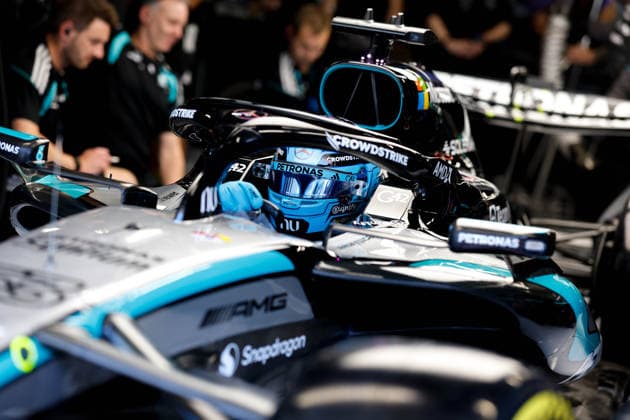 RUSSELL George (gbr), Mercedes AMG F1 Team W17, portrait during the Formula 1 Barcelona-Catalunya Grand Prix 2026, 7th round of the 2026 Formula One World Championship, WM, Weltmeisterschaft from June 12 to 14, 2026 on the Circuit de Barcelona-Catalunya, in Montmelo, Spain - Photo: Hoch Zwei Montmelo Spain