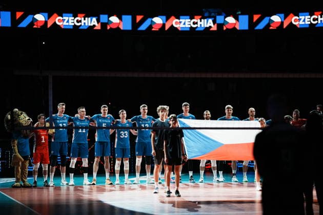 Czech team line up, Mannschaftsbild, Totale prior to the European Volleyball League match Bosnia and Herzegovina vs. Czech Republic, in Jihlava, June 12, 2026. (CTKxPhoto JaroslavxSvoboda) CTKPhotoP2026061206808  CTKPhotoP2026061206808