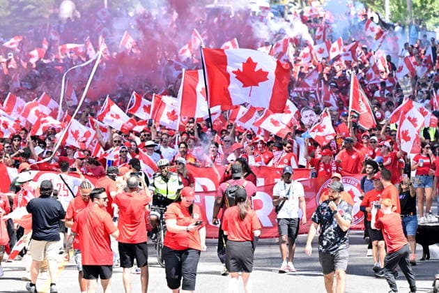 June 12, 2026, Toronto, On, Canada: Canada s Voyageurs parade toward Toronto Stadium ahead of Canada s World Cup match against Bosnia and Herzegovina in Toronto, on Friday, June 12, 2026. Canada News - June 12, 2026  - ZUMAc35_ 20260612_zaf_c35_042 Copyright: xJonxBlackerx