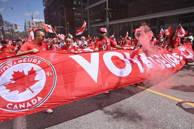 June 12, 2026, Toronto, On, Canada: Canada s Voyageurs parade toward Toronto Stadium ahead of Canada s World Cup match against Bosnia and Herzegovina in Toronto, on Friday, June 12, 2026. Canada News - June 12, 2026  - ZUMAc35_ 20260612_zaf_c35_043 Copyright: xJonxBlackerx