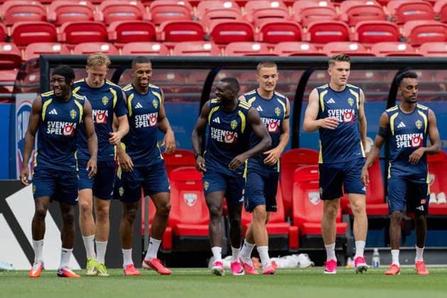 260612 Anthony Elanga, Herman Johansson, Isak Hien, Ken Sema, Gustaf Lagerbielke, Viktor Gyökeres and Taha Ali of the Swedish national football team at a training session during day 2 of the FIFA World Cup, WM, Weltmeisterschaft, Fussball 2026 on June 12, 2026 in Dallas. Photo: Petter Arvidson BILDBYRAN kod PA PA1229 fotboll football soccer fotball vm fotbolls-vm fotball-vm fotbolls-vm 2026 fifa world cup 2026 träning practice training sverige sweden sverige a bbeng