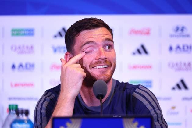 Andy Robertson of Scotland Scotland press conference, PK, Pressekonferenz 2026 FIFA World Cup, WM, Weltmeisterschaft, Fussball Football, Boston Stadium, Foxborough, Massachusetts, USA - 12 Jun 2026Foxborough Boston Stadium Massachusetts (MA) United States of America EDITORIAL USE ONLY No use with unauthorised audio, video, data, fixture lists, club league logos or live services. Online in-match use limited to 120 images, no video emulation. No use in betting, games or single club league player publications.  Copyright: xMichaelxZemanek Shutterstockx 16919998q