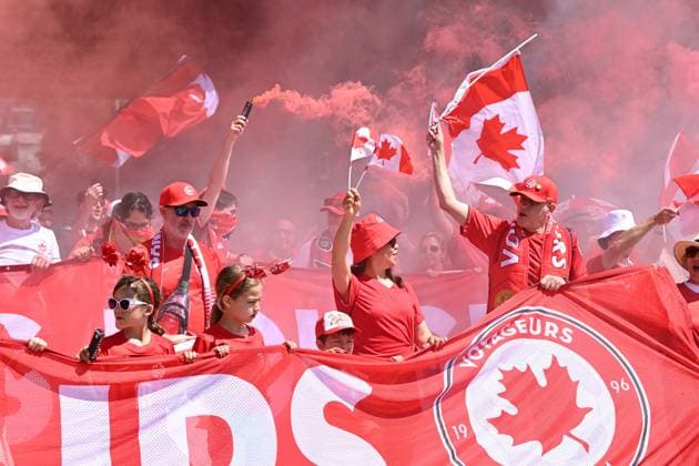 June 12, 2026, Toronto, On, Canada: Canada s Voyageurs parade toward Toronto Stadium ahead of Canada s World Cup match against Bosnia and Herzegovina in Toronto, on Friday, June 12, 2026. Canada News - June 12, 2026  - ZUMAc35_ 20260612_zaf_c35_049 Copyright: xJonxBlackerx