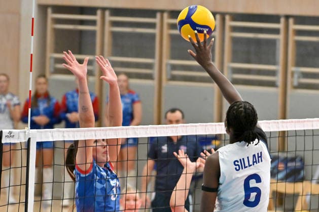 LJUBLJANA, SLOVENIA - JUNE 12: Fatoumatta Sillah of Slovenia (R) in action during the 2026 Women s European Volleyball League match between Iceland and Slovenia at Vizmarje Brod Sports Hall, Ljubljana on June 12, 2026 in Ljubljana, Slovenia. (Photo by Igor Kupljenik Sports Press Photo).  Copyright: xIgorxKupljenikx xSPPx Sportspressphoto_SPR165230
