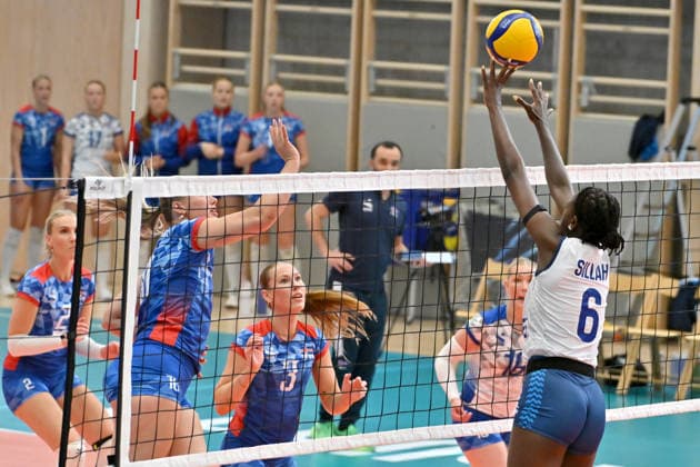 LJUBLJANA, SLOVENIA - JUNE 12: Fatoumatta Sillah of Slovenia (R) in action during the 2026 Women s European Volleyball League match between Iceland and Slovenia at Vizmarje Brod Sports Hall, Ljubljana on June 12, 2026 in Ljubljana, Slovenia. (Photo by Igor Kupljenik Sports Press Photo).  Copyright: xIgorxKupljenikx xSPPx Sportspressphoto_SPR165232