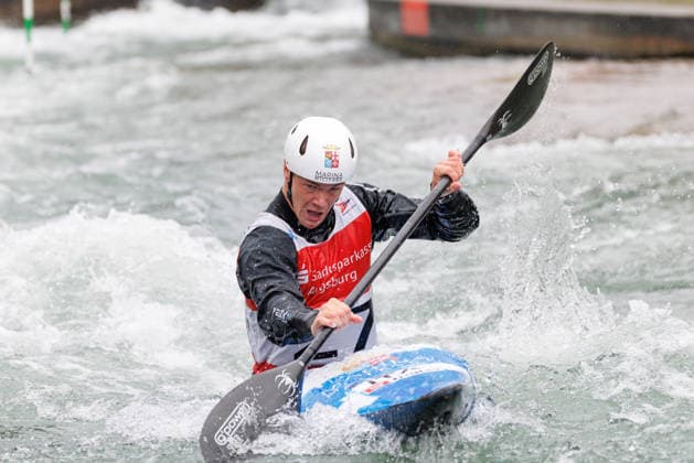 Michele Pistoni (ITA) bei ICF CANOE SLALOM WORLD CUP, Kanusport, Männer, Kajak, 2026, am 12.06.2026 in Augsburg, Eiskanal. Bayern Deutschland