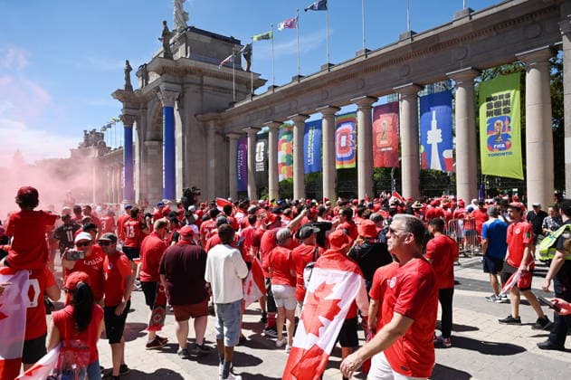 June 12, 2026, Toronto, On, Canada: Canada s Voyageurs parade toward Toronto Stadium ahead of Canada s World Cup match against Bosnia and Herzegovina in Toronto, on Friday, June 12, 2026. Canada News - June 12, 2026  - ZUMAc35_ 20260612_zaf_c35_053 Copyright: xJonxBlackerx