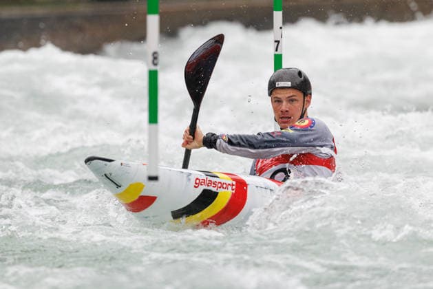 Gabriel De Coster (BEL) bei ICF CANOE SLALOM WORLD CUP, Kanusport, Männer, Kajak, 2026, am 12.06.2026 in Augsburg, Eiskanal. Bayern Deutschland