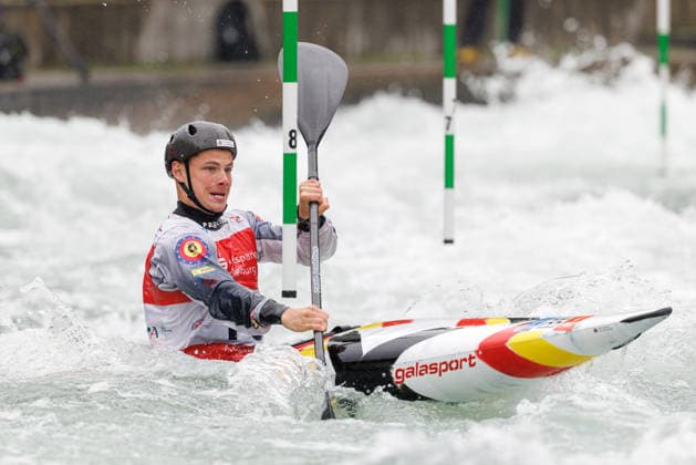 Gabriel De Coster (BEL) bei ICF CANOE SLALOM WORLD CUP, Kanusport, Männer, Kajak, 2026, am 12.06.2026 in Augsburg, Eiskanal. Bayern Deutschland