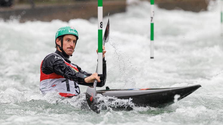 Mario Leitner (AUT) bei ICF CANOE SLALOM WORLD CUP, Kanusport, Männer, Kajak, 2026, am 12.06.2026 in Augsburg, Eiskanal. Bayern Deutschland
