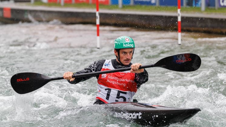 Mario Leitner (AUT) bei ICF CANOE SLALOM WORLD CUP, Kanusport, Männer, Kajak, 2026, am 12.06.2026 in Augsburg, Eiskanal. Bayern Deutschland