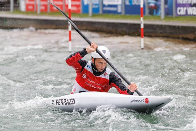 Xabier Ferrazzi (ITA) bei ICF CANOE SLALOM WORLD CUP, Kanusport, Männer, Kajak, 2026, am 12.06.2026 in Augsburg, Eiskanal. Bayern Deutschland
