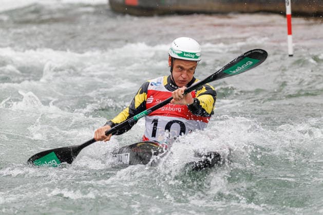 Felix Oschmautz (AUT) bei ICF CANOE SLALOM WORLD CUP, Kanusport, Männer, Kajak, 2026, am 12.06.2026 in Augsburg, Eiskanal. Bayern Deutschland