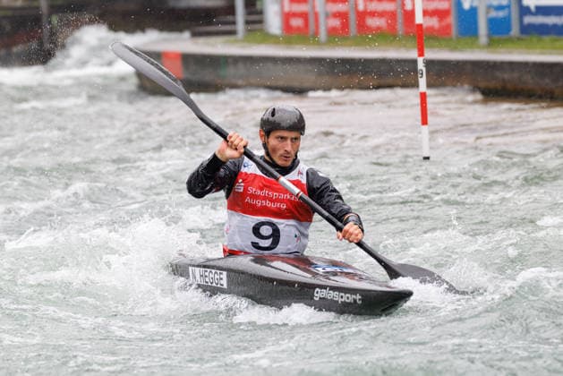 Noah Hegge (GER) bei ICF CANOE SLALOM WORLD CUP, Kanusport, Männer, Kajak, 2026, am 12.06.2026 in Augsburg, Eiskanal. Bayern Deutschland