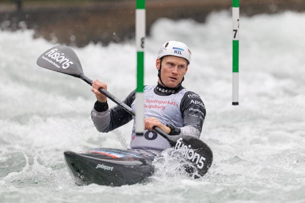 Finn Butcher (NZL) bei ICF CANOE SLALOM WORLD CUP, Kanusport, Männer, Kajak, 2026, am 12.06.2026 in Augsburg, Eiskanal. Bayern Deutschland