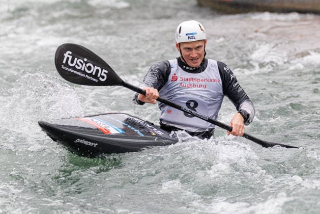 Finn Butcher (NZL) bei ICF CANOE SLALOM WORLD CUP, Kanusport, Männer, Kajak, 2026, am 12.06.2026 in Augsburg, Eiskanal. Bayern Deutschland