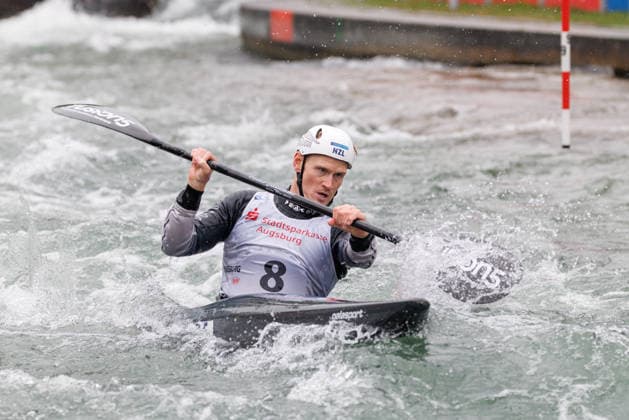 Finn Butcher (NZL) bei ICF CANOE SLALOM WORLD CUP, Kanusport, Männer, Kajak, 2026, am 12.06.2026 in Augsburg, Eiskanal. Bayern Deutschland