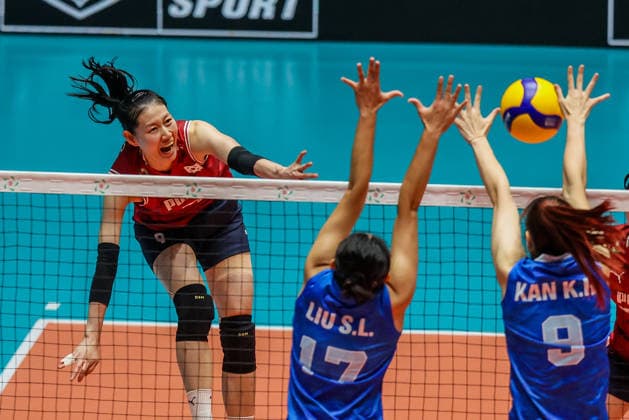 (260612) -- ILOCOS SUR PROVINCE, June 12, 2026 -- Na Hyunsoo (Back L) of South Korea competes during the pool A volleyball match between South Korea and Chinese Taipei at the 2026 AVC Women s Cup in Ilocos Sur Province, the Philippines, June 12, 2026. ) (SP)PHILIPPINES-ILOCOS SUR PROVINCE-VOLLEYBALL-AVC WOMEN S CUP RouellexUmali 