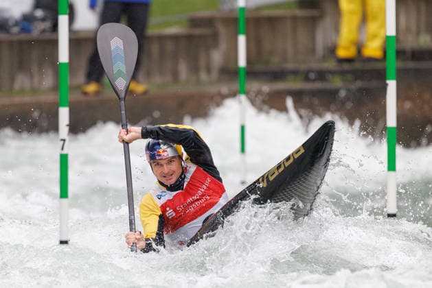 Peter Kauzer (SLO) bei ICF CANOE SLALOM WORLD CUP, Kanusport, Männer, Kajak, 2026, am 12.06.2026 in Augsburg, Eiskanal. Bayern Deutschland
