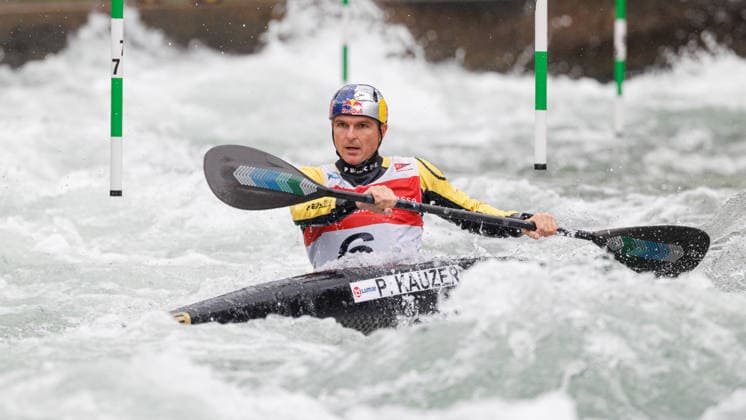 Peter Kauzer (SLO) bei ICF CANOE SLALOM WORLD CUP, Kanusport, Männer, Kajak, 2026, am 12.06.2026 in Augsburg, Eiskanal. Bayern Deutschland