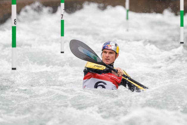 Peter Kauzer (SLO) bei ICF CANOE SLALOM WORLD CUP, Kanusport, Männer, Kajak, 2026, am 12.06.2026 in Augsburg, Eiskanal. Bayern Deutschland