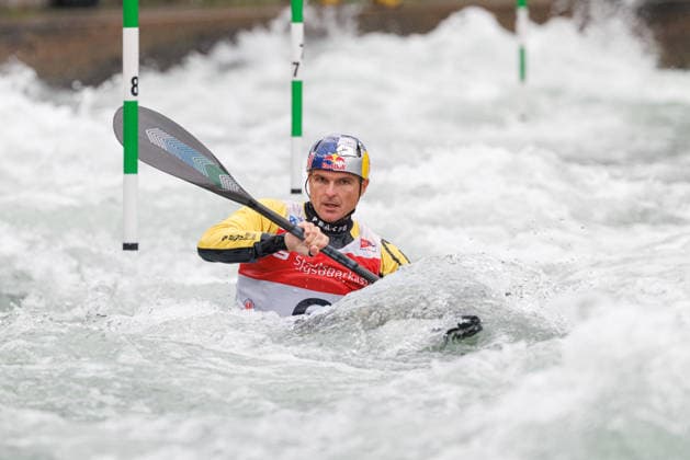 Peter Kauzer (SLO) bei ICF CANOE SLALOM WORLD CUP, Kanusport, Männer, Kajak, 2026, am 12.06.2026 in Augsburg, Eiskanal. Bayern Deutschland