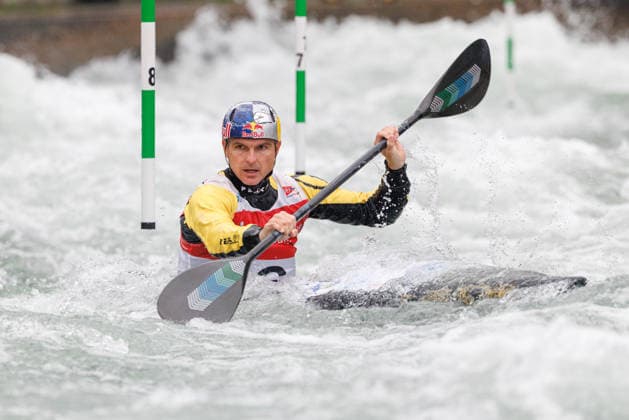 Peter Kauzer (SLO) bei ICF CANOE SLALOM WORLD CUP, Kanusport, Männer, Kajak, 2026, am 12.06.2026 in Augsburg, Eiskanal. Bayern Deutschland