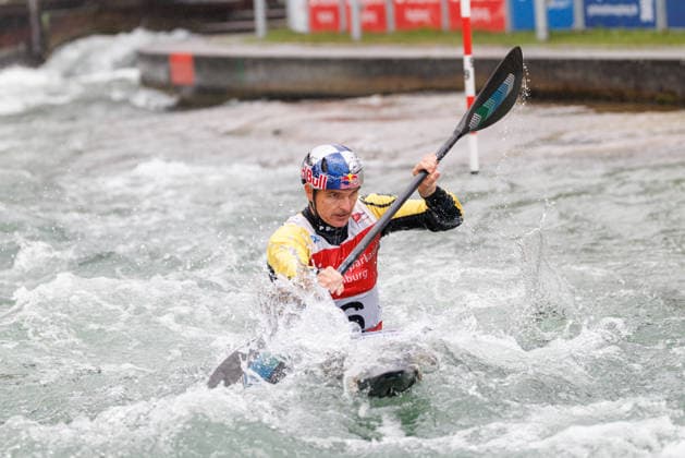 Peter Kauzer (SLO) bei ICF CANOE SLALOM WORLD CUP, Kanusport, Männer, Kajak, 2026, am 12.06.2026 in Augsburg, Eiskanal. Bayern Deutschland