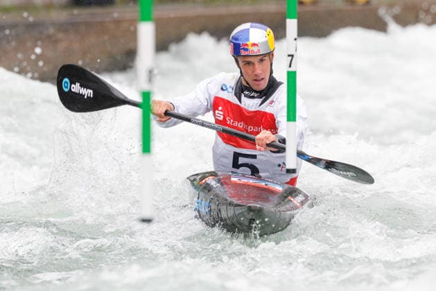 Jakub Krejci (CZE) bei ICF CANOE SLALOM WORLD CUP, Kanusport, Männer, Kajak, 2026, am 12.06.2026 in Augsburg, Eiskanal. Bayern Deutschland