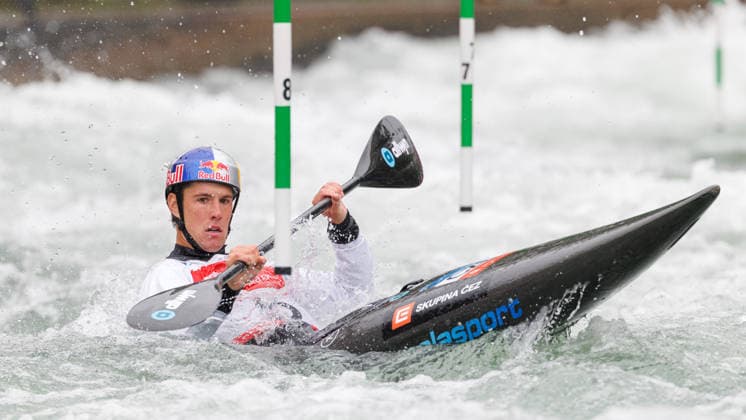 Jakub Krejci (CZE) bei ICF CANOE SLALOM WORLD CUP, Kanusport, Männer, Kajak, 2026, am 12.06.2026 in Augsburg, Eiskanal. Bayern Deutschland