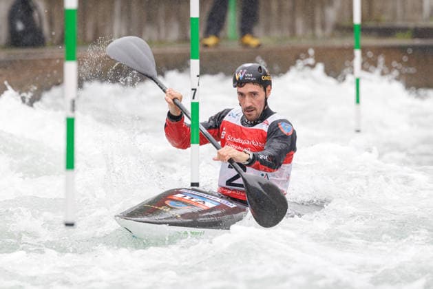 Giovanni De Gennaro (ITA) Anatole Delassus (FRA) bei ICF CANOE SLALOM WORLD CUP, Kanusport, Männer, Kajak, 2026, am 12.06.2026 in Augsburg, Eiskanal. Bayern Deutschland