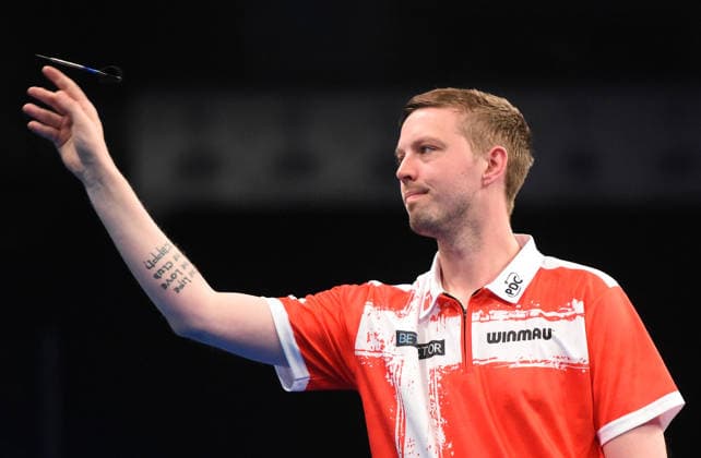 11.06.2026, xhbx, Dart World Cup of Darts 2026, v.l. Andreas toft Jorgensen (Dänemark) (DFL DFB REGULATIONS PROHIBIT ANY USE OF PHOTOGRAPHS as IMAGE SEQUENCES and or QUASI-VIDEO) Frankfurt