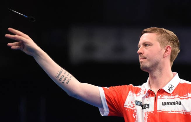 11.06.2026, xhbx, Dart World Cup of Darts 2026, v.l. Andreas toft Jorgensen (Dänemark) (DFL DFB REGULATIONS PROHIBIT ANY USE OF PHOTOGRAPHS as IMAGE SEQUENCES and or QUASI-VIDEO) Frankfurt