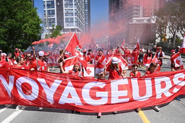 June 12, 2026, Toronto, On, Canada: Canada s Voyageurs parade toward Toronto Stadium ahead of Canada s World Cup match against Bosnia and Herzegovina in Toronto, on Friday, June 12, 2026. Canada News - June 12, 2026  - ZUMAc35_ 20260612_zaf_c35_059 Copyright: xJonxBlackerx