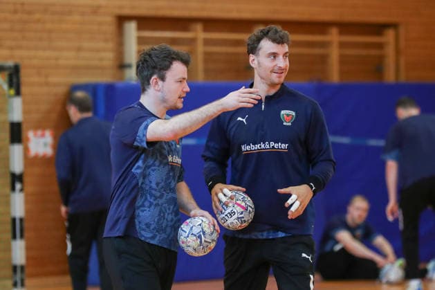 12.06.2026, xgox, Handball - EHF Champions League Media Day - und Abschlusstraining emspor, v.l. Hakun West av Teigum (Berlin, 34), Lukas Herburger (Berlin, 29) Koeln