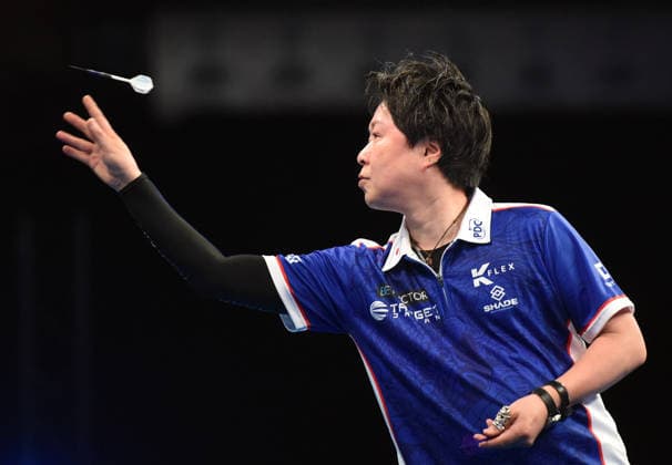 12.06.2026, xhbx, Dart World Cup of Darts 2026, v.l. Haruki Muramatsu (Japan) (DFL DFB REGULATIONS PROHIBIT ANY USE OF PHOTOGRAPHS as IMAGE SEQUENCES and or QUASI-VIDEO) Frankfurt