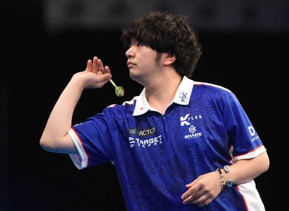 11.06.2026, xhbx, Dart World Cup of Darts 2026, v.l. Motomu Sakai (Japan) (DFL DFB REGULATIONS PROHIBIT ANY USE OF PHOTOGRAPHS as IMAGE SEQUENCES and or QUASI-VIDEO) Frankfurt