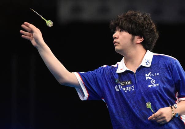 11.06.2026, xhbx, Dart World Cup of Darts 2026, v.l. Motomu Sakai (Japan) (DFL DFB REGULATIONS PROHIBIT ANY USE OF PHOTOGRAPHS as IMAGE SEQUENCES and or QUASI-VIDEO) Frankfurt