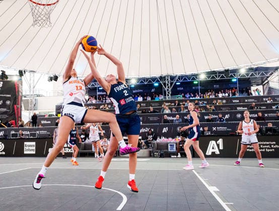 BASKETBALL - FIBA 3x3 World Tour VIENNA,AUSTRIA,12.JUN.26 - BASKETBALL - FIBA 3x3 World Tour. Image shows Jaleesa Molina (NED) and Elena Zemoura.  GEPAxpictures xEdgarxEisner